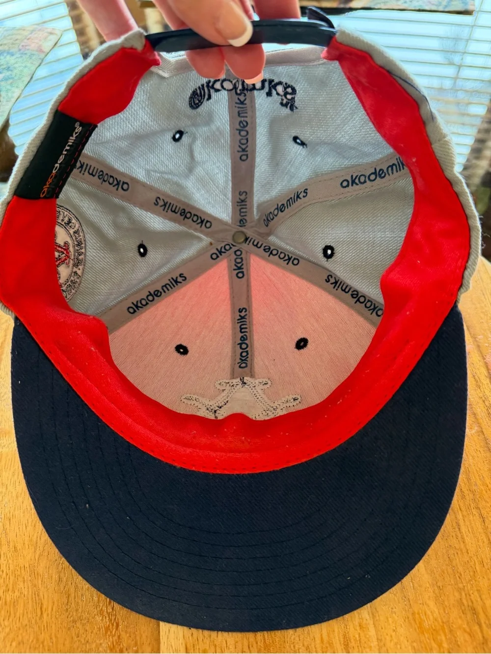 Akedemik Red and Navy Adult Baseball Cap with Grey Crown  Cap One Sz